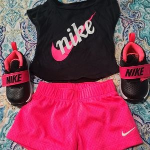 Nike matching shorts set, pink and black- size: 12 months